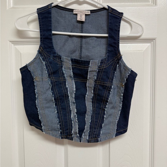 Sincerly Jules Tops - Sincerely Jules Blue Asymmetrical Crop size small